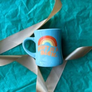 New Blue diner mug w/ tags. "Don't be a Dick." orange psychedelic bubble letter
